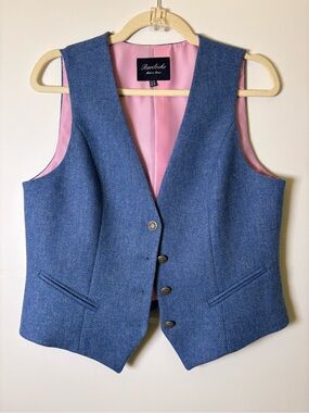 Women's Blue Wool Vest with Pink Lining